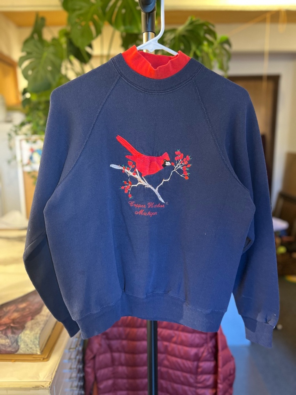 Lee Vintages Navy Sweatshirt with Red Cardinal Embroidery